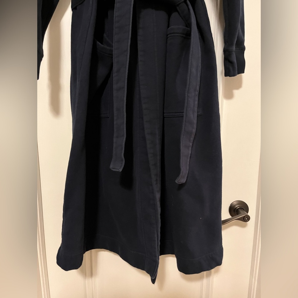 Land’ End Women’s Size Large Navy Blue Serious Sweats Fleece Lined Bathrobe Robe - Picture 6 of 11